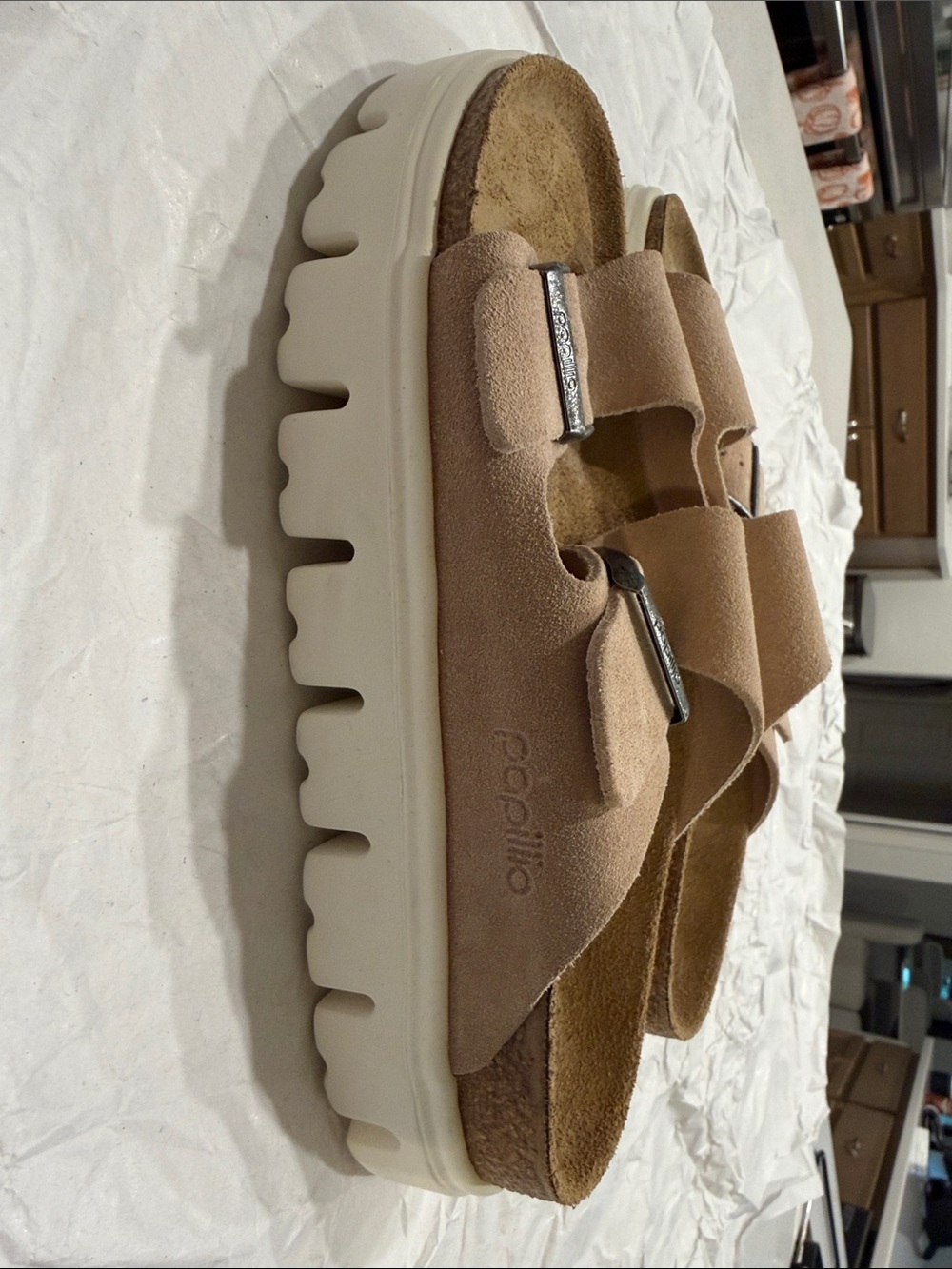 Papillio (birkenstock) Double-Buckle Suede Sandals in Beige